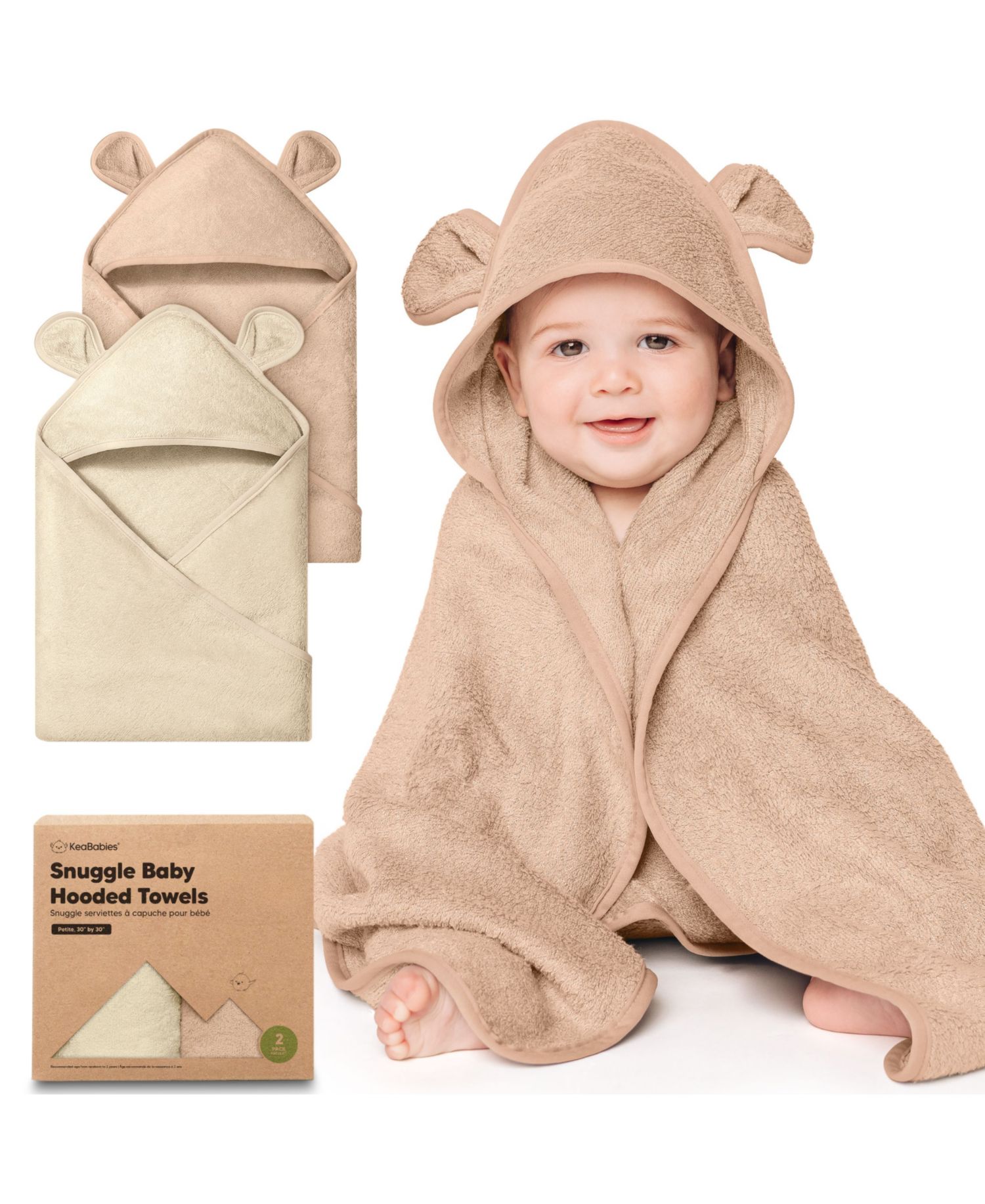2pk Snuggle Baby Towels with Hood for Newborn Girls, Boys, Toddlers, Soft & Absorbent Hooded Baby Bath Towels