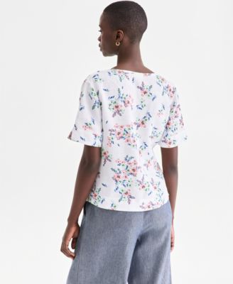 Women's 100% Linen Split-Neck Top