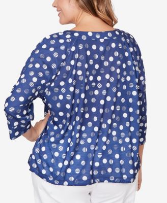 Plus Size Printed Grommet Neck Blouson Top