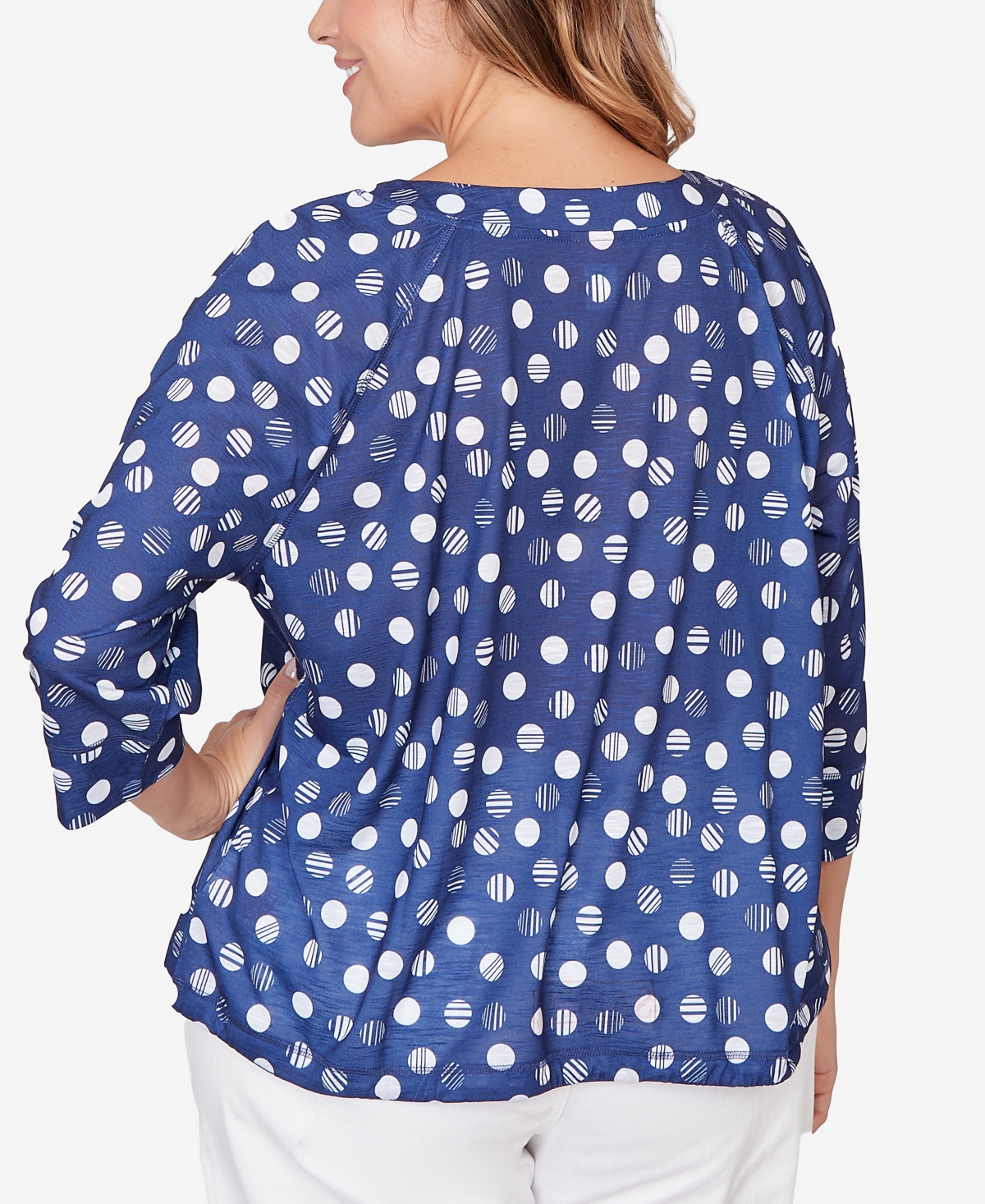 Hearts Of Palm Plus Printed Grommet Neck Blouson Top