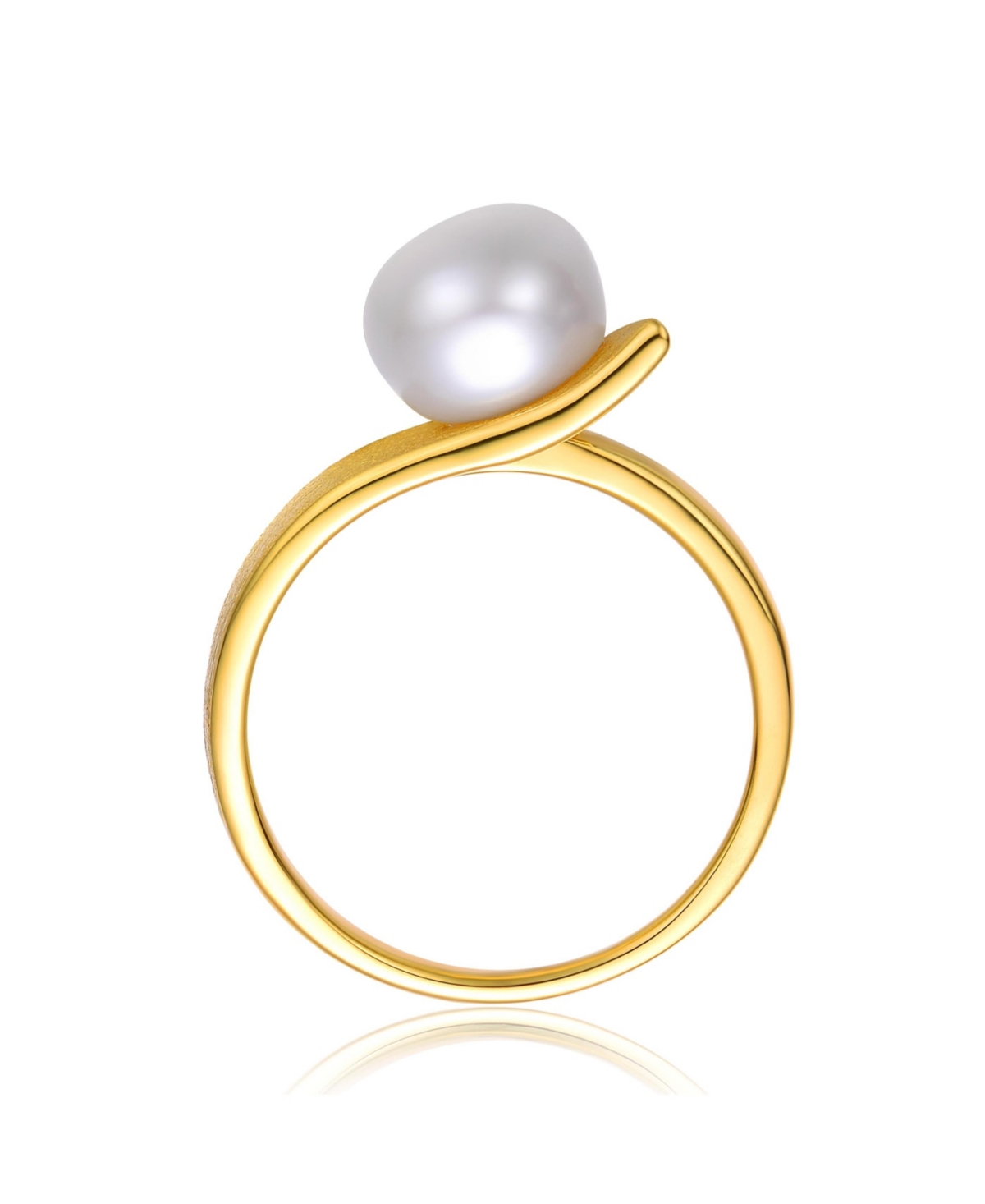 Chic Sterling Silver 14K Gold Plated with Genuine Freshwater Pearl Linear Ring
