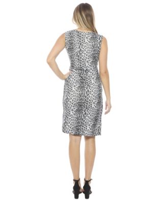 Women's Cheetah V-Neck Sleeveless Faux Wrap Tulip Hem Midi Dress