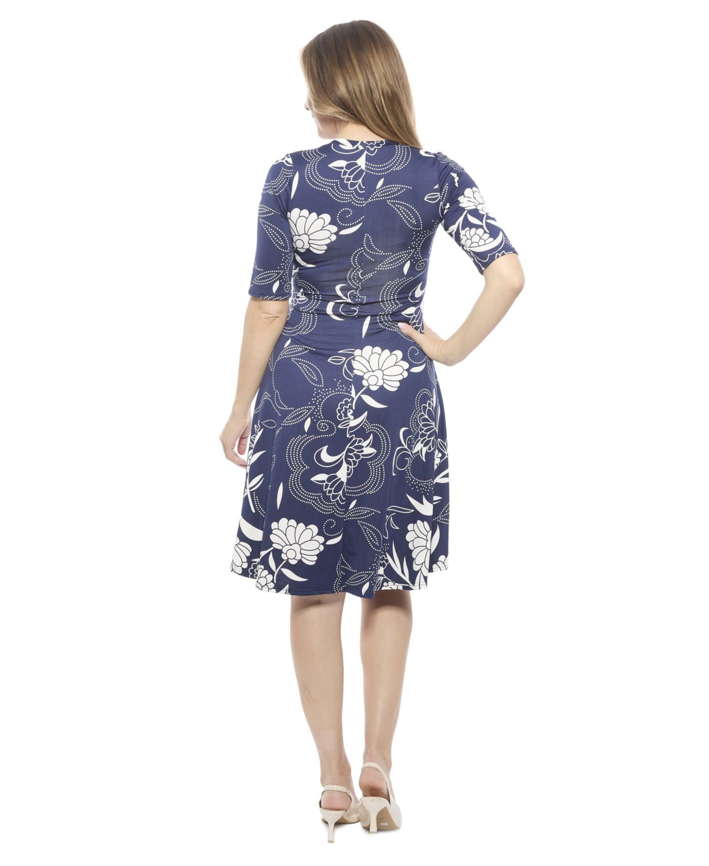24seven Comfort Apparel Women's Floral Scoop Neck Elbow Sleeve Knee Length A-Line FlaDress, цвет: С принтом — фото 3