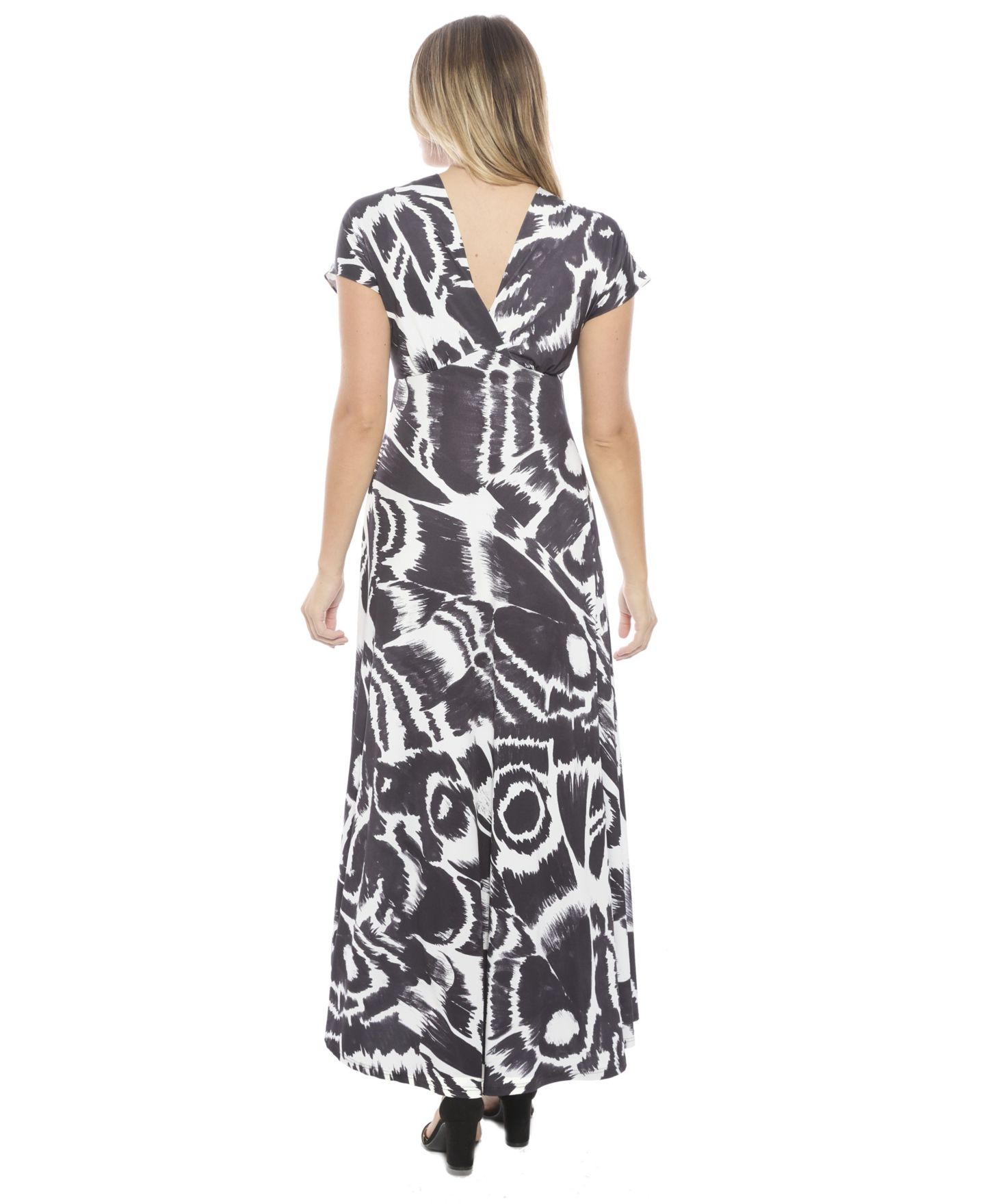 Женское платье 24seven Comfort Apparel Abstract V-Neck Empire Waist Cap-Sleeve Maxi, цвет: С принтом — фото 3