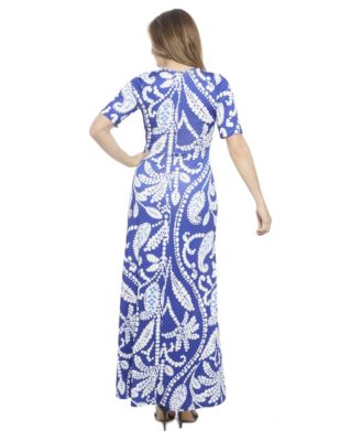 Women's Paisley Scoop Neck Elbow Sleeve A-Line Maxi Dress