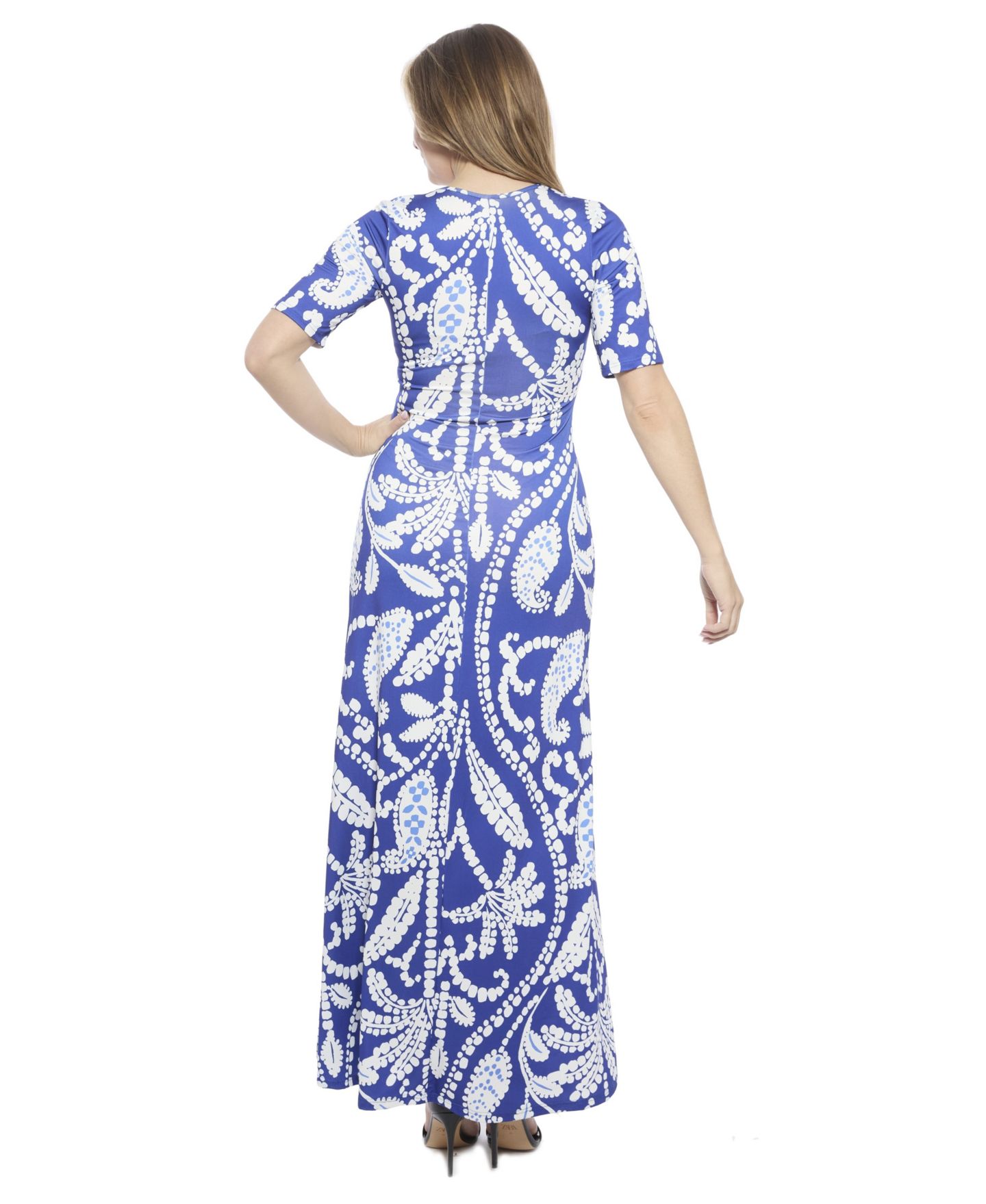 Женское платье 24seven Comfort Apparel Paisley Scoop Neck Elbow Sleeve A-Line Maxi, цвет: С принтом — фото 3