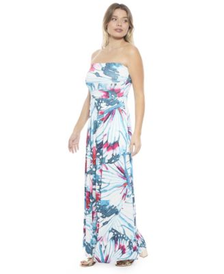Women's Butterfly A-Line Strapless Pocket Maxi Dress