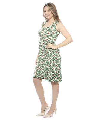 Women's Geometric Sleeveless Fit N Flare Knee Length A-Line Dress
