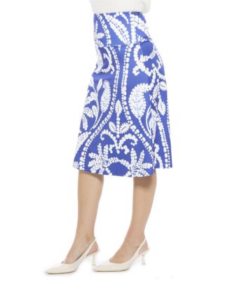Women's Paisley Elastic Waist Knee Length A-Line Skirt