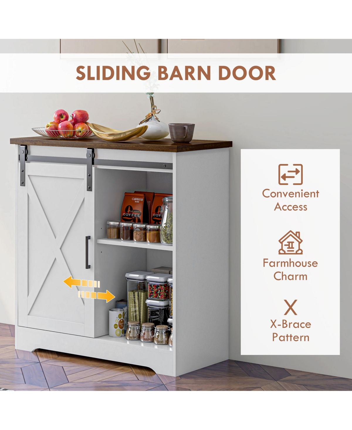 Homcom Farmhouse Bar with Storage Sliding Barn Door,