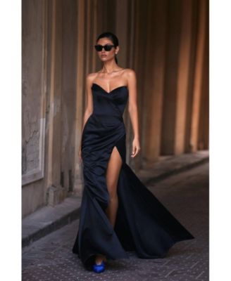 Womens Strapless Eveng Gown With Thigh Slit