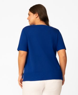 Plus Size Lace Shoulder Boxy Crewneck Top