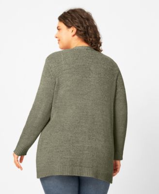 Plus Size Jersey Stitch Long Open Front Cardigan