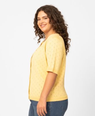 Plus Size Diamond Pointelle Elbow-Sleeve Cardigan