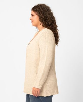 Plus Size Jersey Stitch Long Open Front Cardigan
