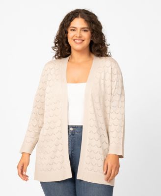 Plus Size Geometric Stitch Flyaway Open Front Cardigan