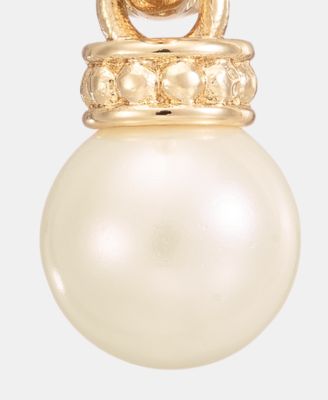 Gold-Tone Glass Pearl Drop Huggie Comfort Clip Earrings