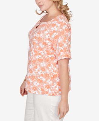 Plus Size Printed Stretch Jersey Elbow Sleeve Top