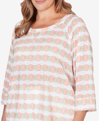 Plus Size Printed 3/4 Sleeve Blouson Top