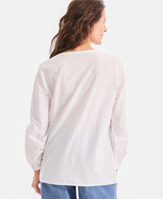 Women's Cotton Eyelet Long-Sleeve Blouse