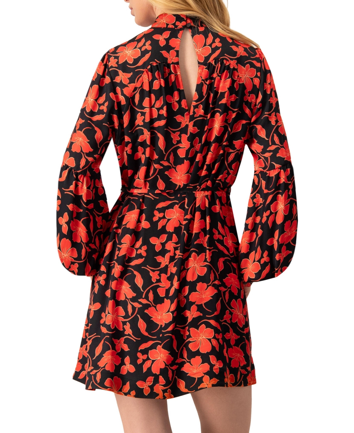 Ivonne Women's Mini Dress with Red Floral Print and Drawstring Waist