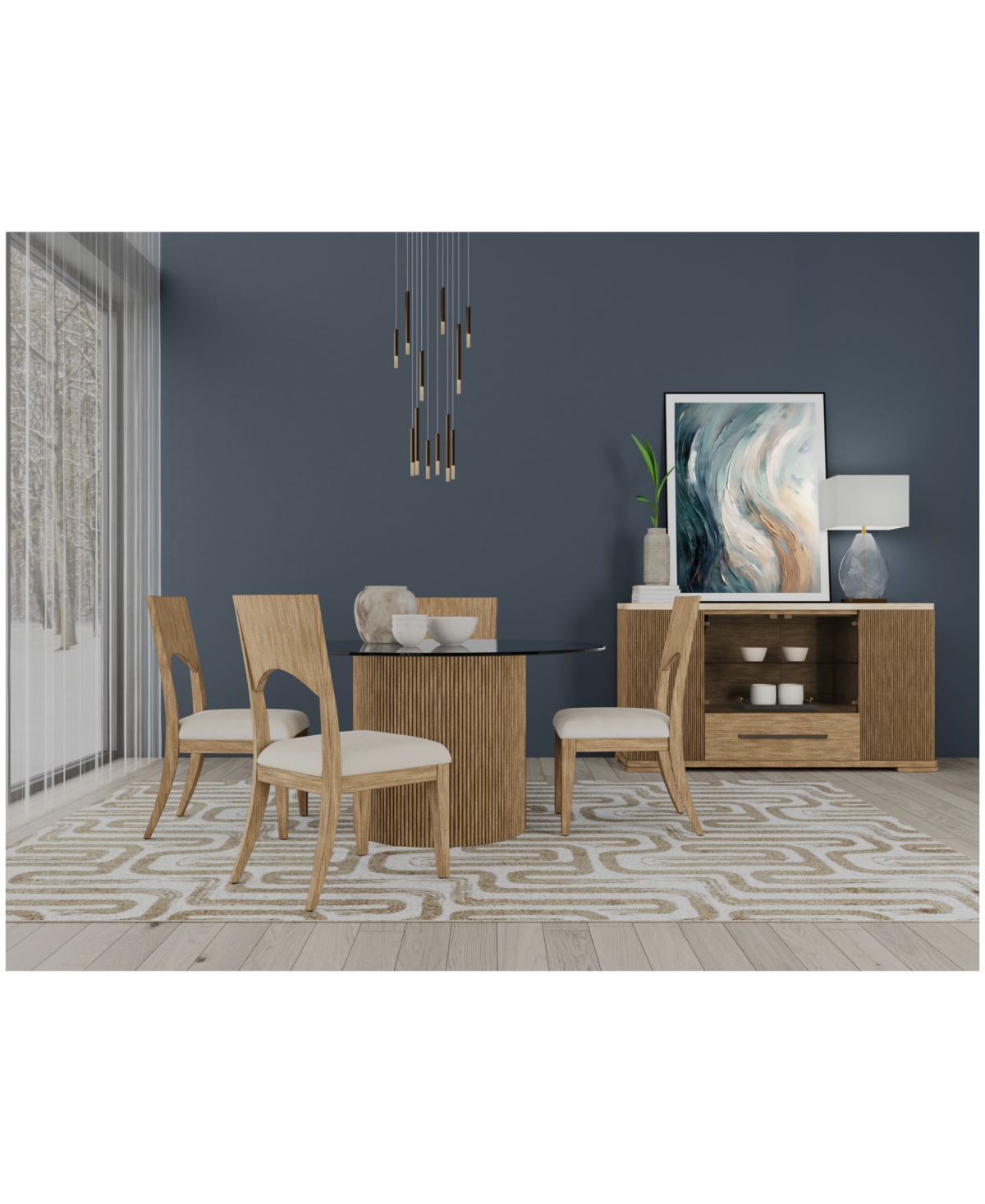 Frandlyn 5pc Dining Set (Round 54" Glass Table + 4 Side Chairs)