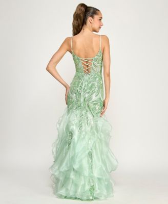 Juniors' Spaghetti Straps V-Neck Gown