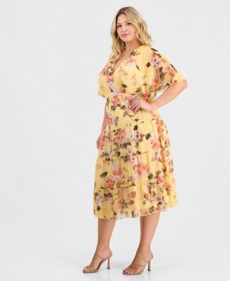 Plus Size Floral Chiffon Butterfly-Sleeve Dress