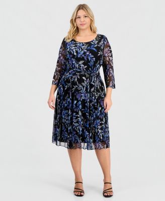 Plus Size Printed Chiffon Tie-Waist Dress