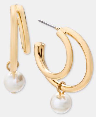 Glass Pearl Drop Hoop Earrings
