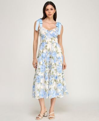 Juniors' Tie-Shoulder Ruffle Bust Midi Dress