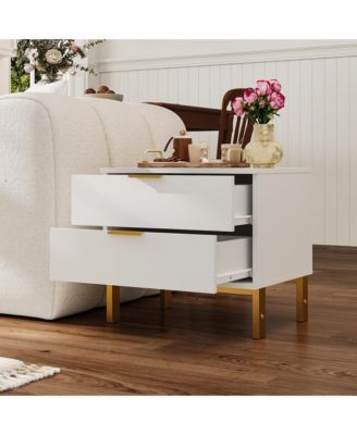 Bedside table with 2 Drawers, Nightstand with Metal Feet