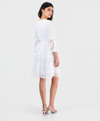 Petite Lace-Combo 3/4-Sleeve Dress