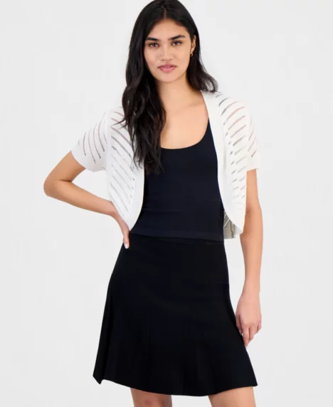 Petite Open-Knit Stripe Bolero Shrug - White