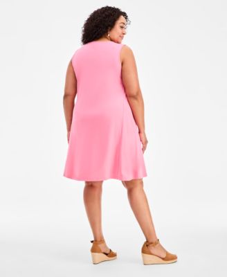 Plus Size Solid Lace-Up Dress