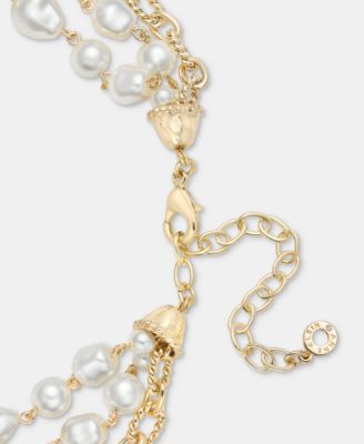 Imitation Pearl Flower Layered Statement Necklace, 16" + 3" extender