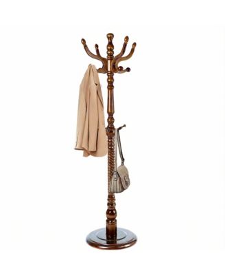 Wooden Coat Rack with Tree Design, 14 Hooks, Sturdy Base, Vintage Style