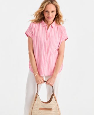 Women's Cotton Gauze Short-Sleeve Button Up Shirt