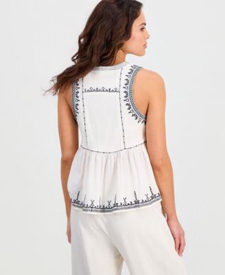 Petite Embroidered-Trim Tank Top