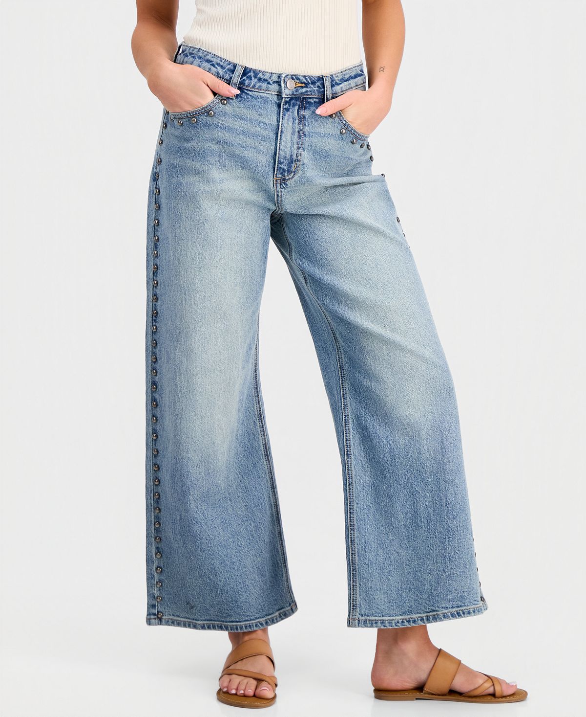 And Now This Petite Studded Wide-Leg Jeans, Macy's Exclusive view 5 — MAYCSS fashion products