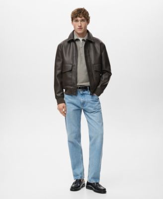Men's Pockets Faux-Leather Jacket