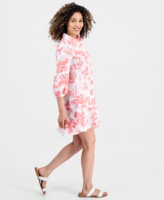 Petite Linen Charleston Toile Flounce Dress
