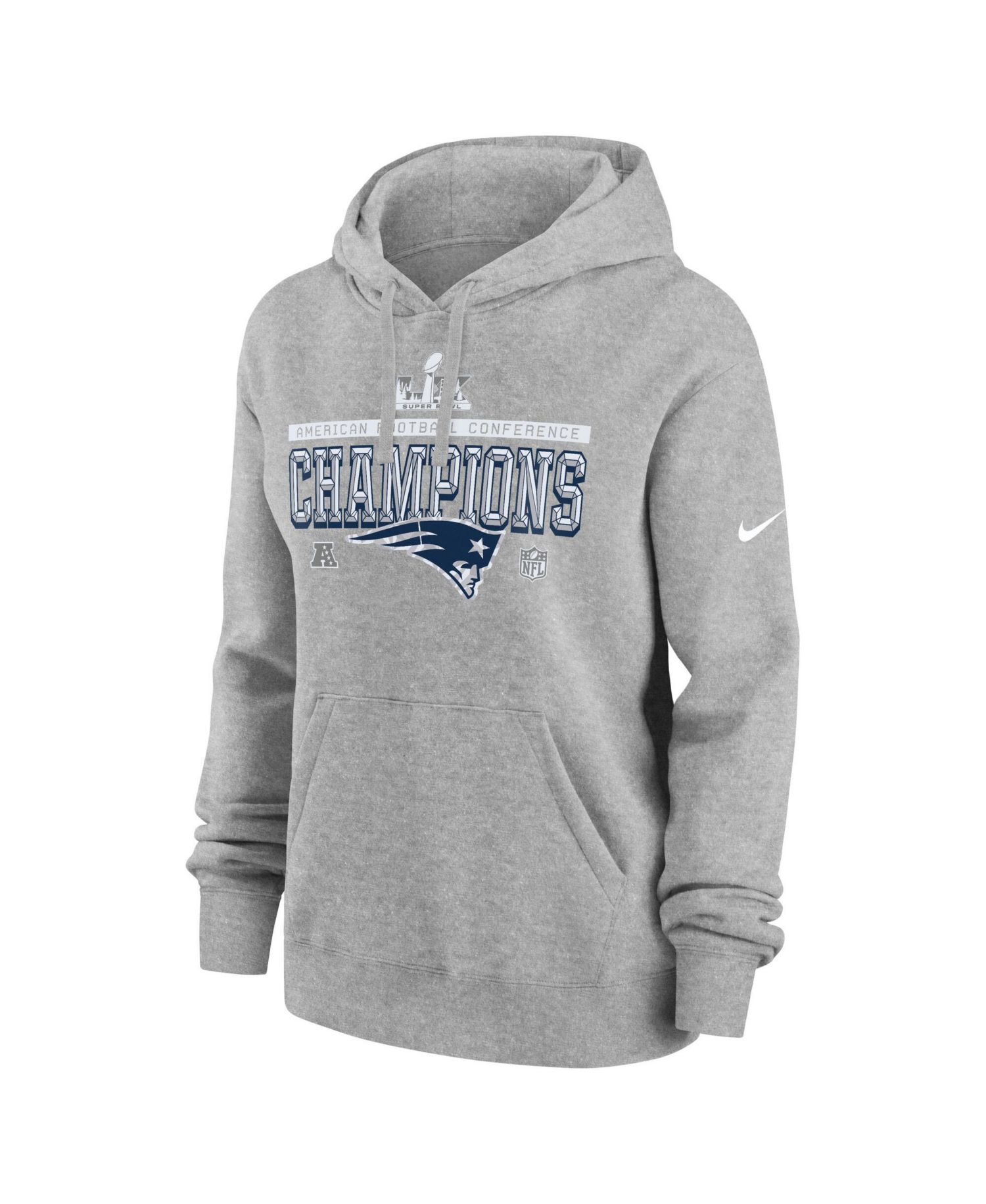 Women's Dark Heather Gray New England Patriots 2025 AFC Conference Champs Locker Room Trophy Collection Hoodie