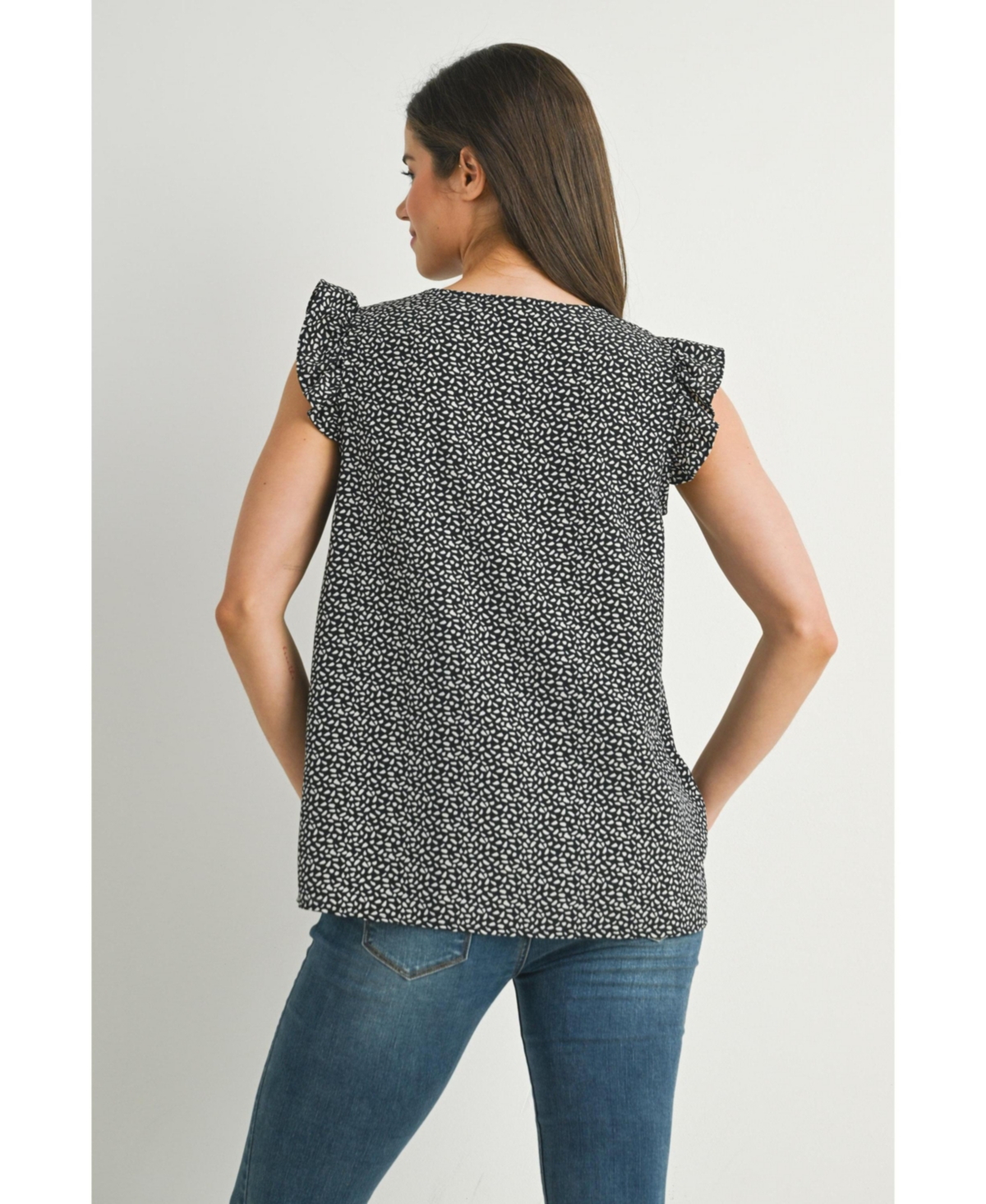 Hello Miz Maternity Women s Printed Flutter Cap Sleeve V-Neck Top