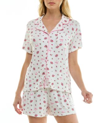 Women's Wonder Rib Notch Collar Top & Shorts, 2-Piece Set