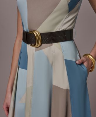 Women's Square Neck Geometric A-Line Maxi Dress