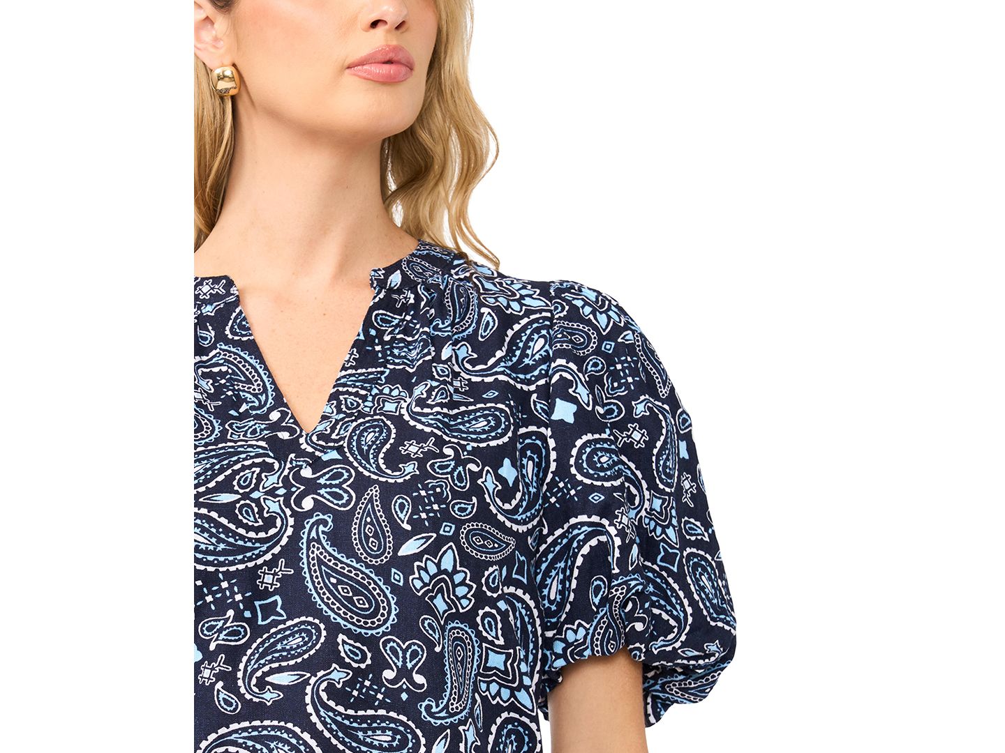 Женская блузка Vince Camuto Short Puff-Sleeve, цвет: Тёмно-синий — фото 3