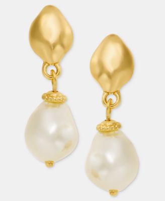Baroque Imitation Pearl Hammered Drop Earrings