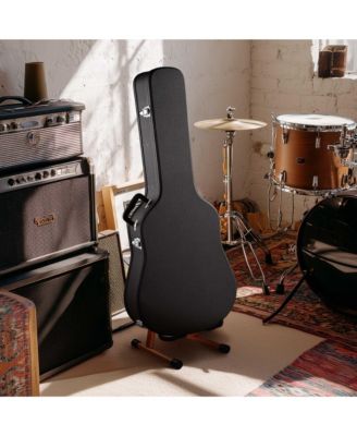 Acoustic Guitar Hard Case Wooden Hard Shell w/ Wood Folding Guitar Stand