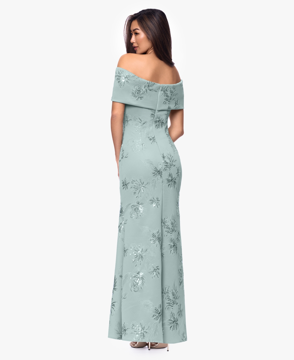 Betsy & Adam Petite Off-The-Shoulder Ball Gown